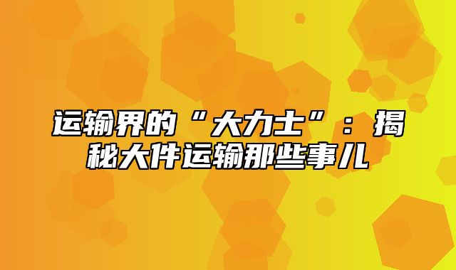 运输界的“大力士”：揭秘大件运输那些事儿