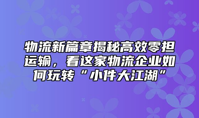 物流新篇章揭秘高效零担运输，看这家物流企业如何玩转“小件大江湖”