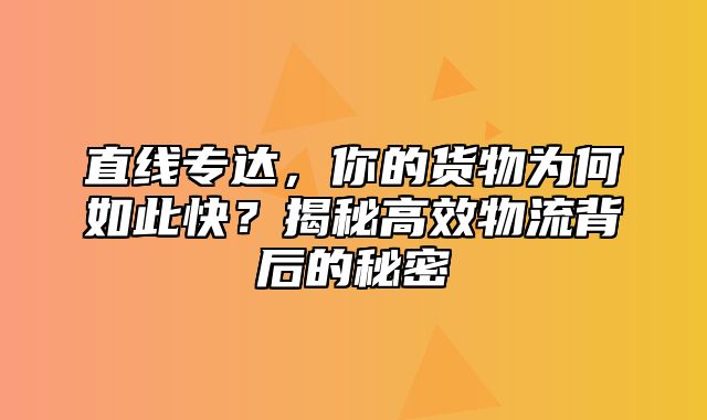 直线专达，你的货物为何如此快？揭秘高效物流背后的秘密