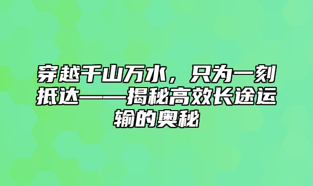 穿越千山万水，只为一刻抵达——揭秘高效长途运输的奥秘