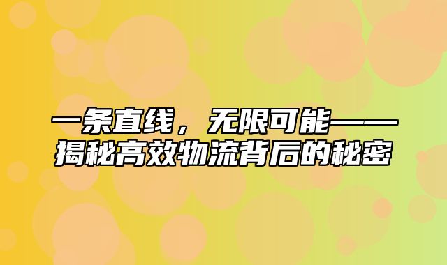 一条直线，无限可能——揭秘高效物流背后的秘密