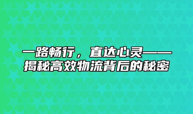 一路畅行，直达心灵——揭秘高效物流背后的秘密