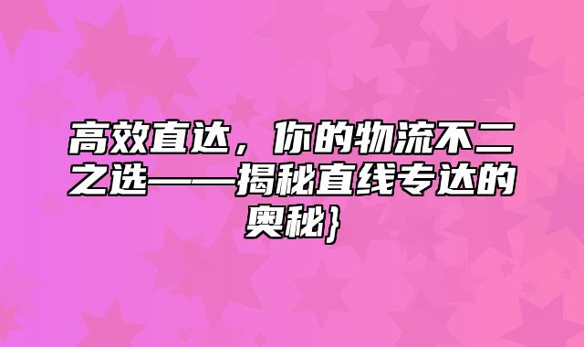 高效直达，你的物流不二之选——揭秘直线专达的奥秘}