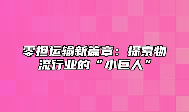 零担运输新篇章：探索物流行业的“小巨人”