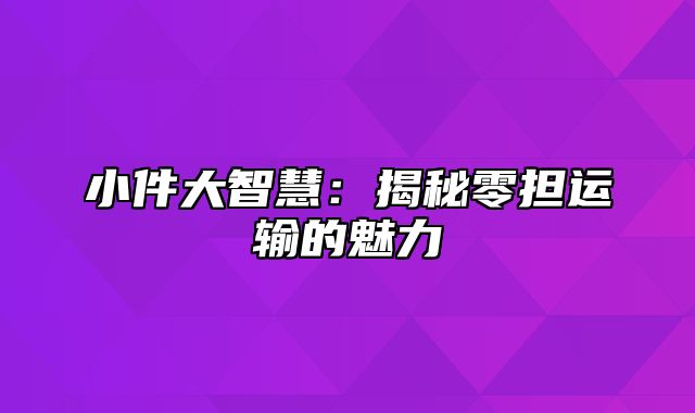 小件大智慧：揭秘零担运输的魅力