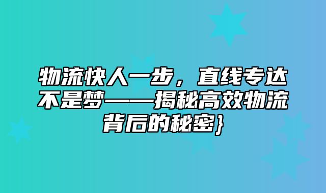 物流快人一步，直线专达不是梦——揭秘高效物流背后的秘密}