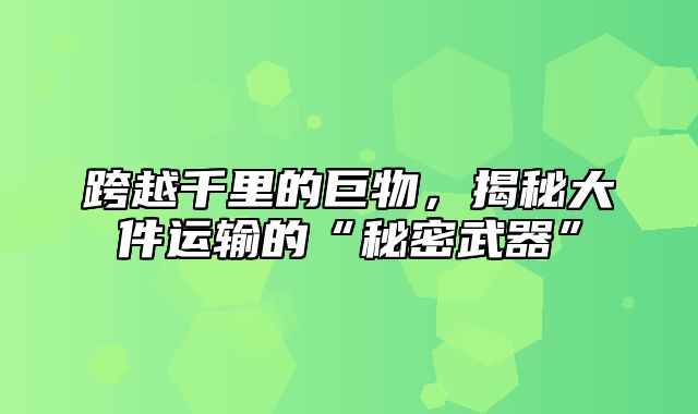 跨越千里的巨物，揭秘大件运输的“秘密武器”