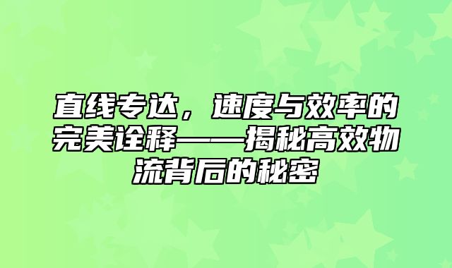 直线专达，速度与效率的完美诠释——揭秘高效物流背后的秘密