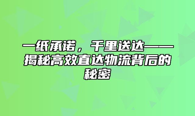 一纸承诺，千里送达——揭秘高效直达物流背后的秘密