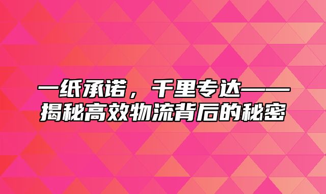 一纸承诺，千里专达——揭秘高效物流背后的秘密