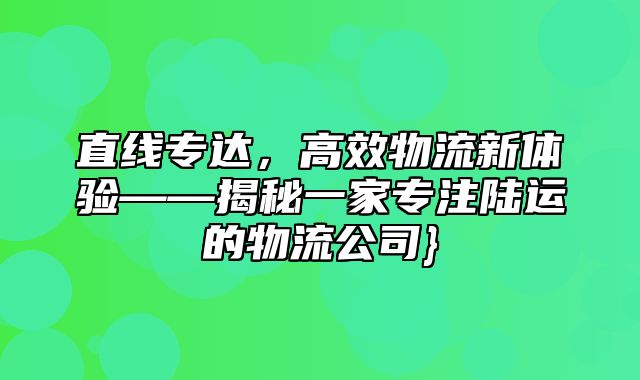 直线专达，高效物流新体验——揭秘一家专注陆运的物流公司}