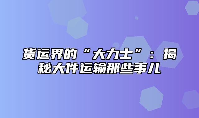 货运界的“大力士”：揭秘大件运输那些事儿