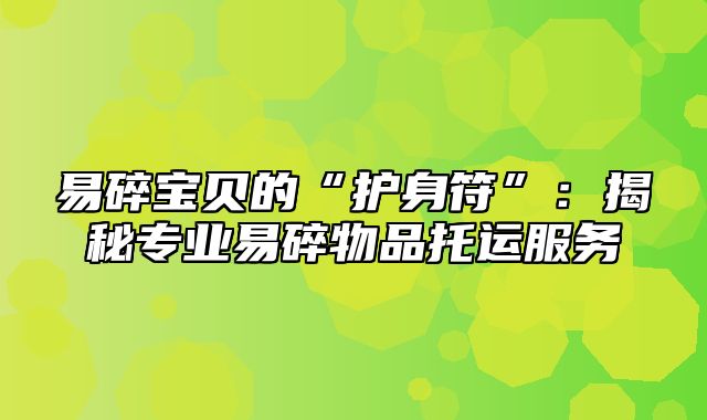 易碎宝贝的“护身符”：揭秘专业易碎物品托运服务