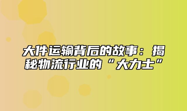 大件运输背后的故事：揭秘物流行业的“大力士”