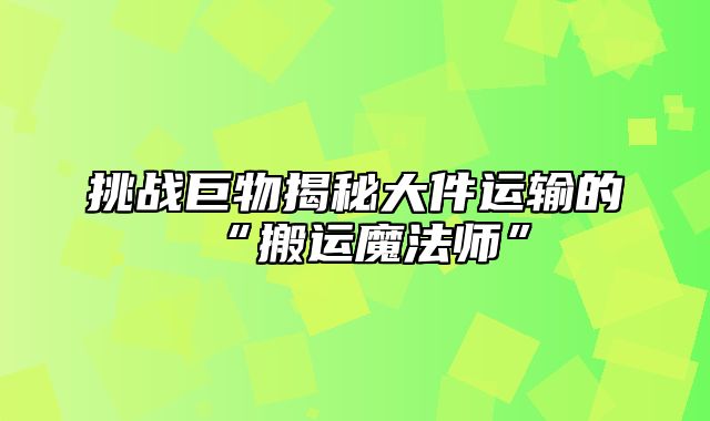 挑战巨物揭秘大件运输的“搬运魔法师”