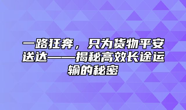 一路狂奔，只为货物平安送达——揭秘高效长途运输的秘密