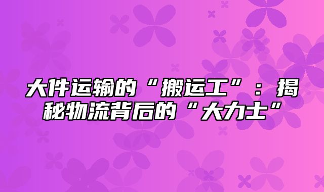 大件运输的“搬运工”：揭秘物流背后的“大力士”