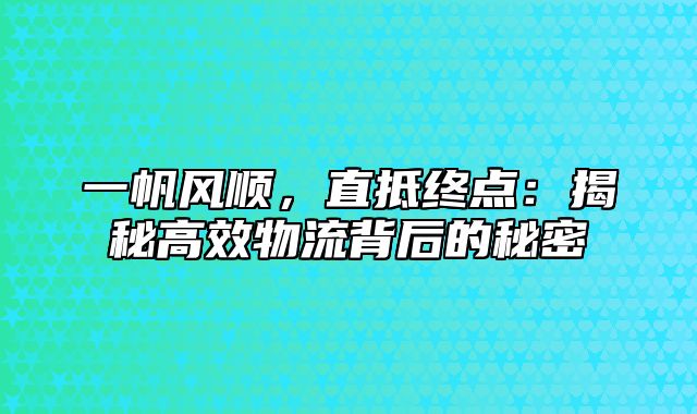 一帆风顺，直抵终点：揭秘高效物流背后的秘密