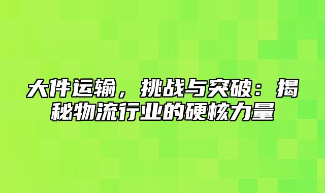 大件运输，挑战与突破：揭秘物流行业的硬核力量