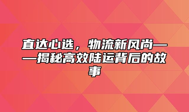 直达心选，物流新风尚——揭秘高效陆运背后的故事