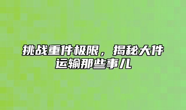 挑战重件极限，揭秘大件运输那些事儿