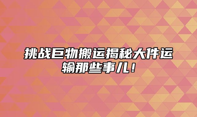 挑战巨物搬运揭秘大件运输那些事儿！