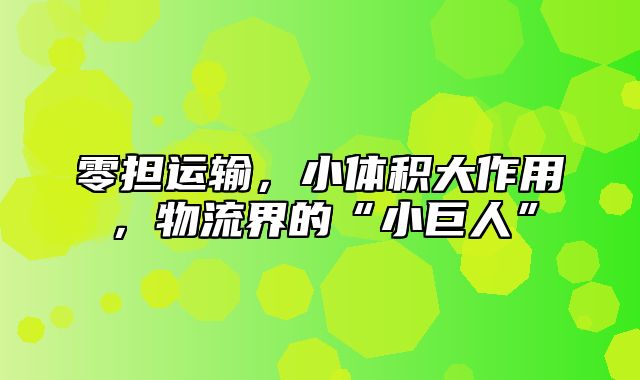 零担运输，小体积大作用，物流界的“小巨人”