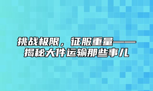 挑战极限，征服重量——揭秘大件运输那些事儿