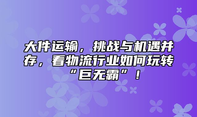 大件运输，挑战与机遇并存，看物流行业如何玩转“巨无霸”！