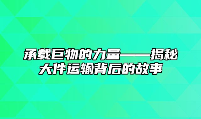 承载巨物的力量——揭秘大件运输背后的故事