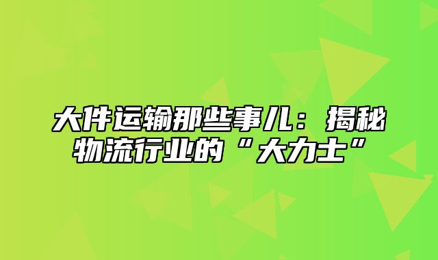 大件运输那些事儿：揭秘物流行业的“大力士”