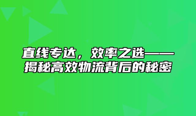 直线专达，效率之选——揭秘高效物流背后的秘密