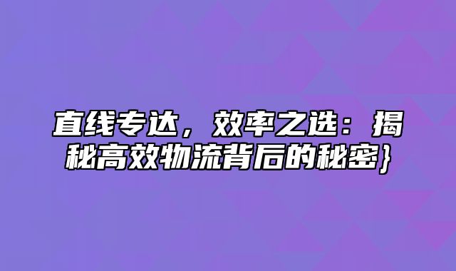 直线专达，效率之选：揭秘高效物流背后的秘密}