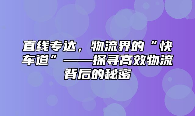 直线专达，物流界的“快车道”——探寻高效物流背后的秘密