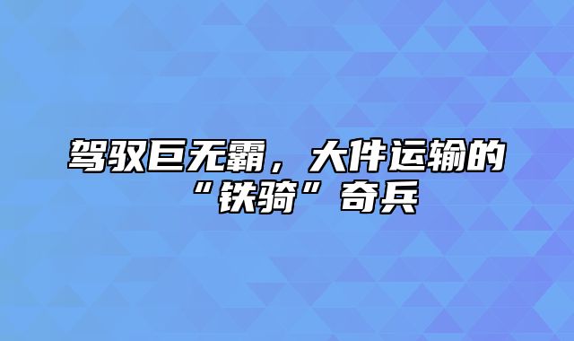 驾驭巨无霸，大件运输的“铁骑”奇兵