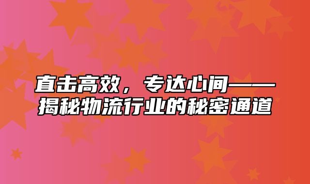 直击高效，专达心间——揭秘物流行业的秘密通道