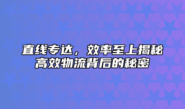 直线专达，效率至上揭秘高效物流背后的秘密