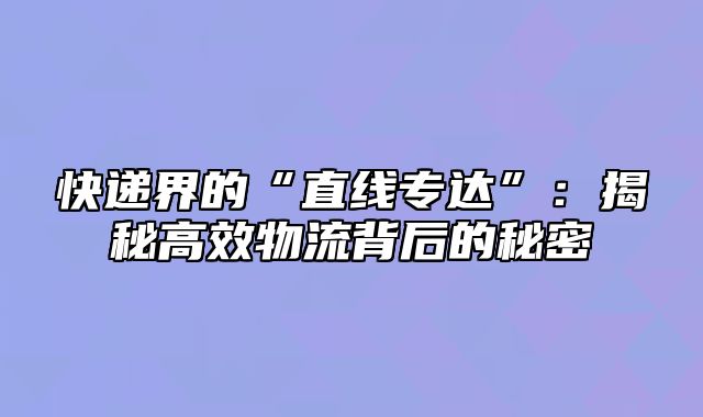 快递界的“直线专达”：揭秘高效物流背后的秘密