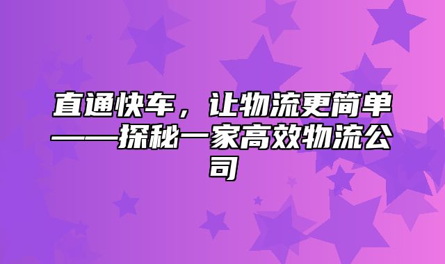 直通快车，让物流更简单——探秘一家高效物流公司