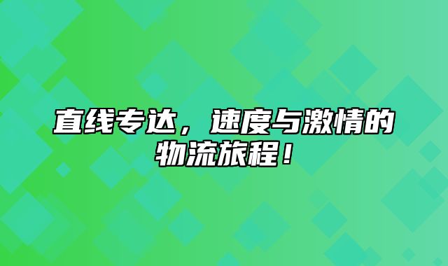 直线专达，速度与激情的物流旅程！