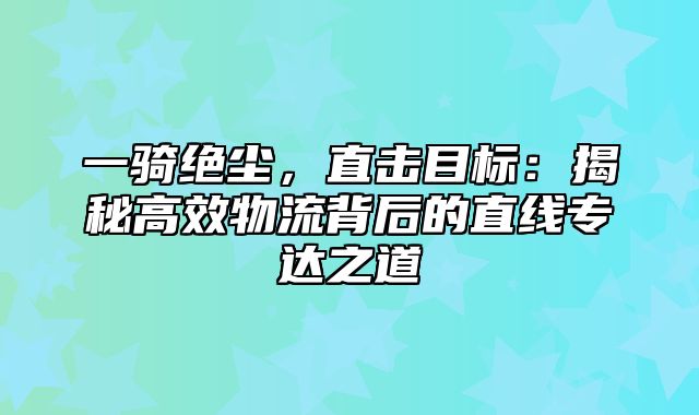 一骑绝尘，直击目标：揭秘高效物流背后的直线专达之道