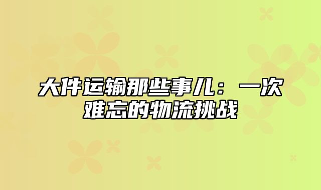 大件运输那些事儿：一次难忘的物流挑战