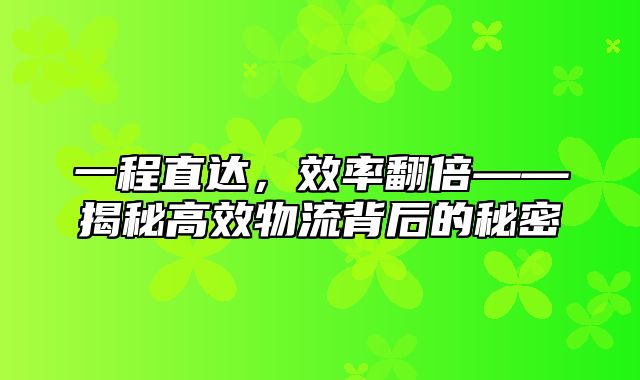 一程直达，效率翻倍——揭秘高效物流背后的秘密