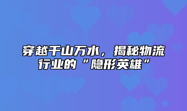 穿越千山万水，揭秘物流行业的“隐形英雄”