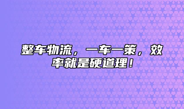 整车物流，一车一策，效率就是硬道理！