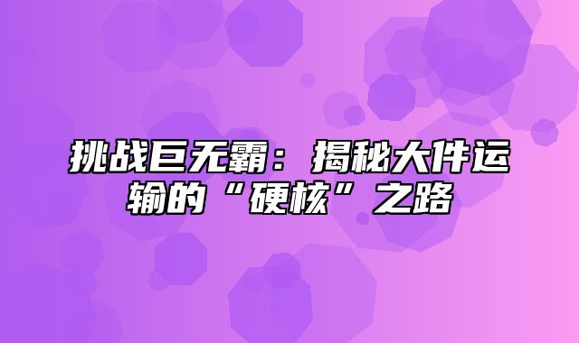 挑战巨无霸：揭秘大件运输的“硬核”之路