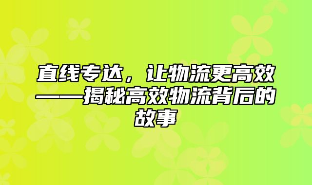 直线专达，让物流更高效——揭秘高效物流背后的故事