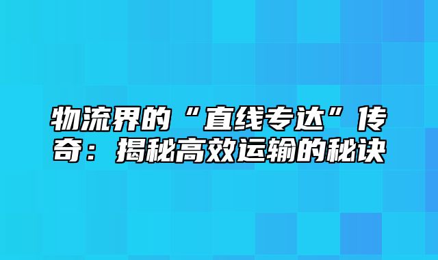 物流界的“直线专达”传奇：揭秘高效运输的秘诀