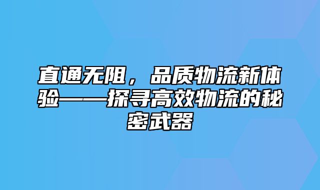 直通无阻，品质物流新体验——探寻高效物流的秘密武器