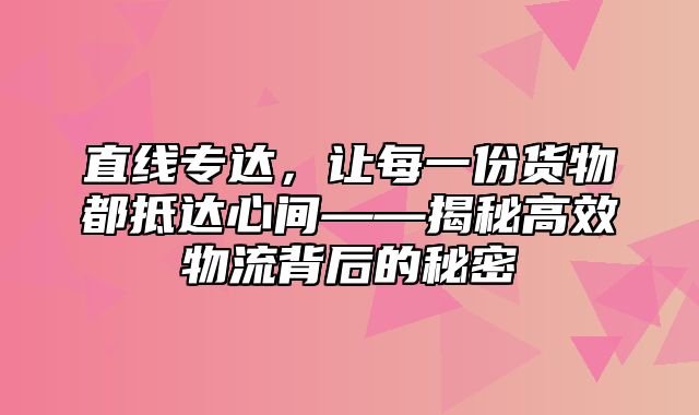 直线专达，让每一份货物都抵达心间——揭秘高效物流背后的秘密